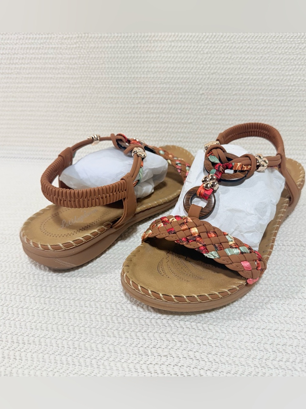 Littlepium Women’s Brown Comfort Sandals Elastic Strappy Boho Size 38
